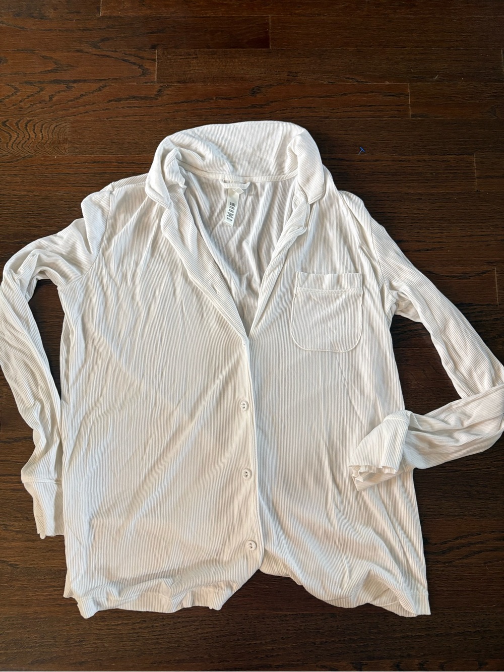 SKIMS White Ribbed Button-Up Long Sleeve Pajama Top